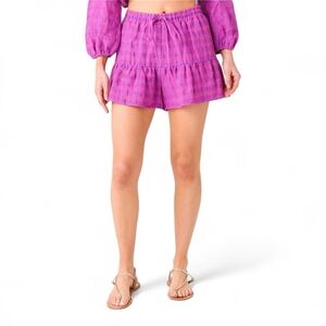 Lavender Brown Linen Plaid Ruffled Shorts Sz M | Weekend Stroll Favorite